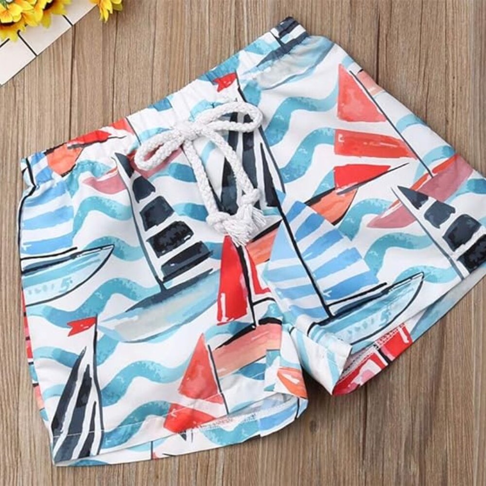 Sailor Boats Little Boy Swim Trunks